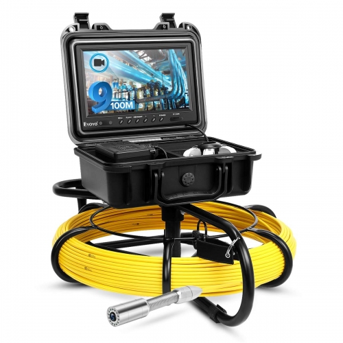 Eyoyo Pipeline Endoscope Inspection Camera 100M/328ft Underwater Industrial Pipe Sewer Drain Wall Video Plumbing System with 9 Inch LCD Monitor 1000TVL DVR Recorder Snake Cam with 8GB SD Card Included