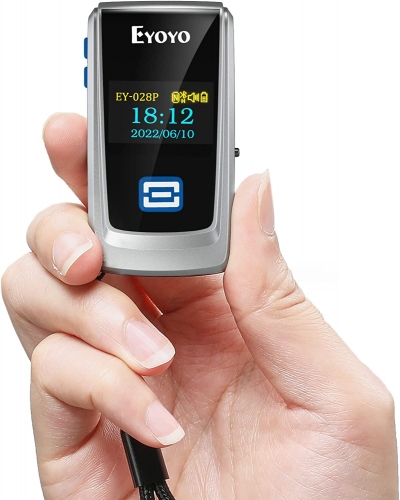 Eyoyo Mini Bluetooth QR Code Scanner with LCD Display, Portable Wireless 1D 2D Book Barcode Scanner Reader for Library Classroom Inventory Compatible with iPhone iPad Android iOS POS Laptop Tablet