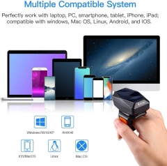 Eyoyo EY-016 2D Finger Ring Barcode Scanner, Mini Wearable 3-in-1 USB Wired & 2.4G Wireless & Bluetooth Scanner, Image 1D QR Bar Code Reader PDF417 Data Matrix Screen Scan for iPad, Smartphone, PC