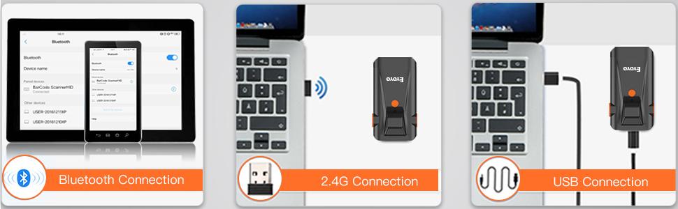 bluetooth 2.4G wireless usb wired barcode scanner