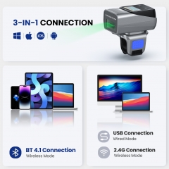 PEyoyo Wearable Ring Barcode Scanner with Display, Mini 2D QR Bluetooth Wireless Finger Bar Code Scanner Reader Inventory Compatible with iPad iPhone Android, Support Scanning Printed&Mobile Barcodes
