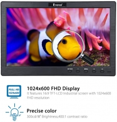 Eyoyo 10 Inch Monitor 1024x600 Display HD TFT LED Screen Support AV VGA BNC HDMI Video Input for CCTV DVD PC DVR with Speaker