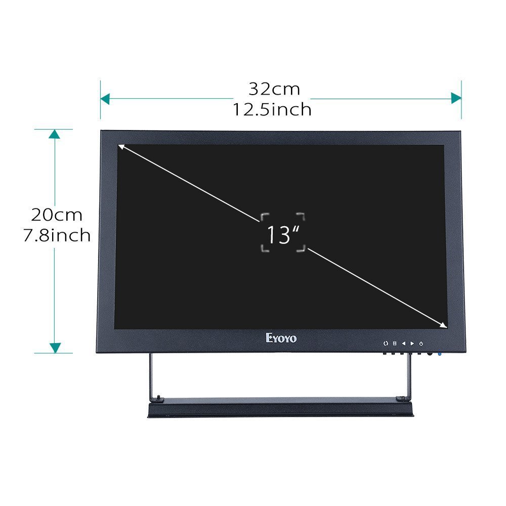 Eyoyo 13 inch IPS HDMI Monitor 1920x1080 16: 9 LCD Screen Display Support HDMI BNC VGA AV USB Intput for DVD PC Laptop Home Security System with Loudspeakers