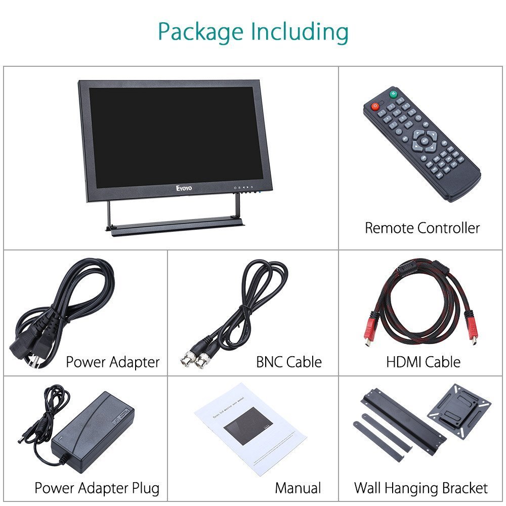 Eyoyo 13 inch IPS HDMI Monitor 1920x1080 16: 9 LCD Screen Display Support HDMI BNC VGA AV USB Intput for DVD PC Laptop Home Security System with Loudspeakers