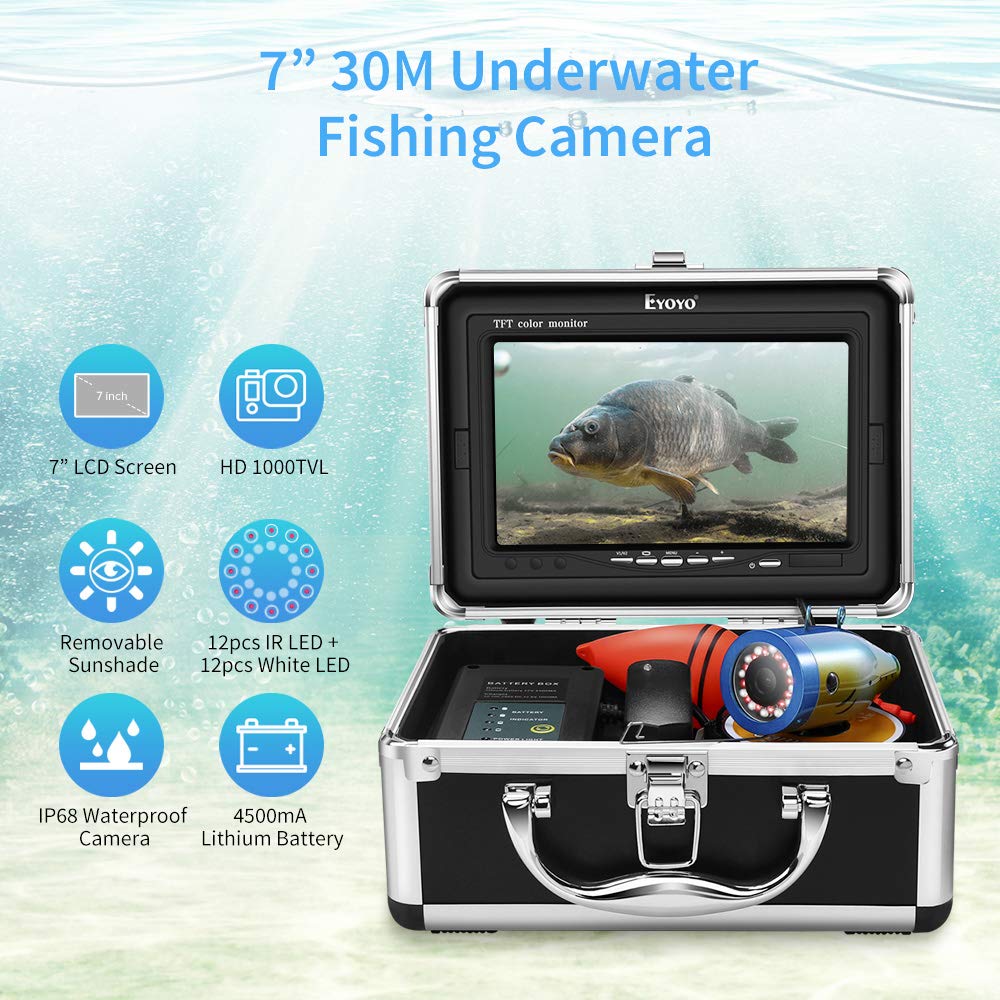 Eyoyo Underwater Fishing Camera  24 Infrared & White LEDS+7 Inch LCD Monitor+HD 1000 TVL Waterproof Camera+30m(98ft) Cable 