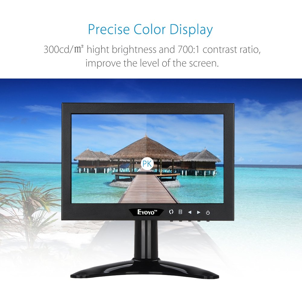 Eyoyo 7 Inch Mini Small TFT LCD Full HD Monitor Portable Display Screen 1024x600 with HDMI BNC VGA AV Input