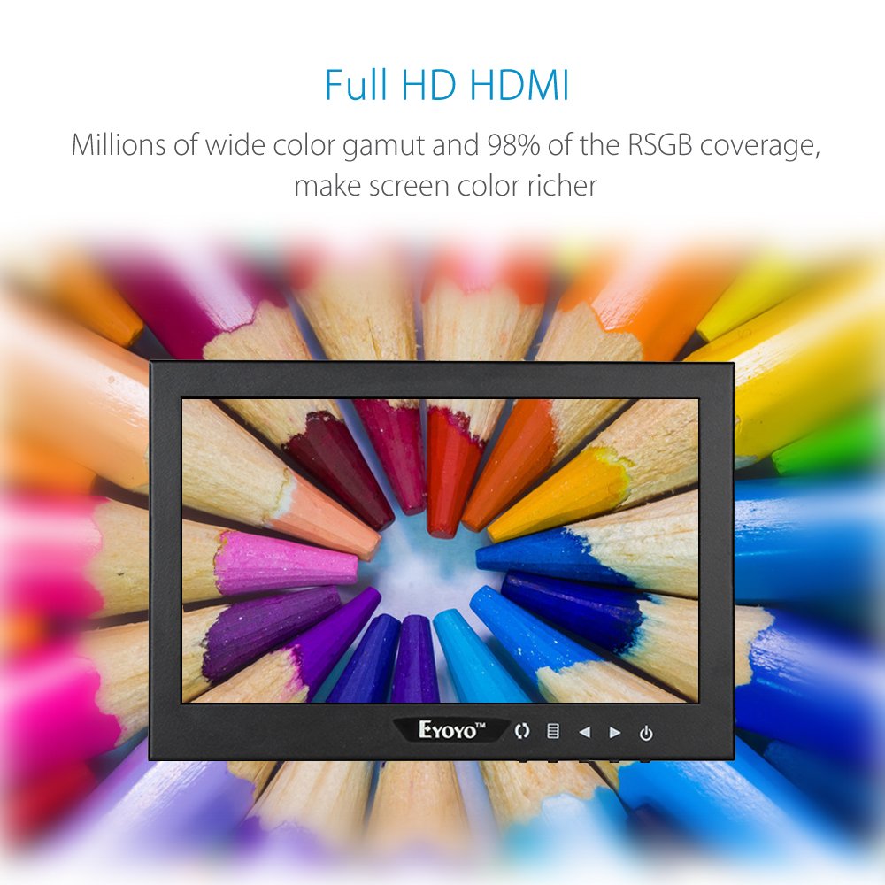 Eyoyo 7 Inch Mini Small TFT LCD Full HD Monitor Portable Display Screen 1024x600 with HDMI BNC VGA AV Input