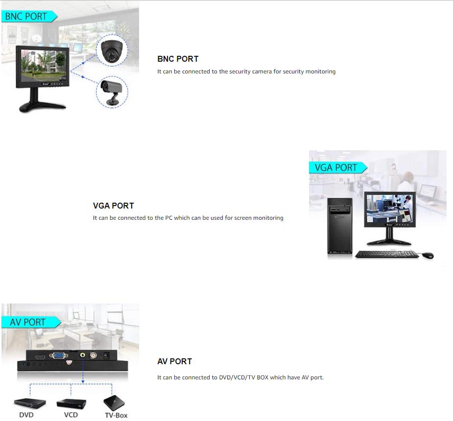 Eyoyo 7 Inch Mini Small TFT LCD Full HD Monitor Portable Display Screen 1024x600 with HDMI BNC VGA AV Input
