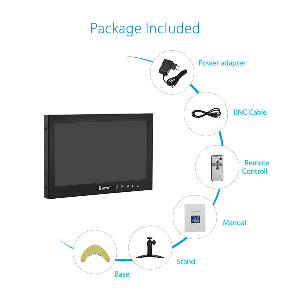 Eyoyo 7 Inch Mini Small TFT LCD Full HD Monitor Portable Display Screen 1024x600 with HDMI BNC VGA AV Input