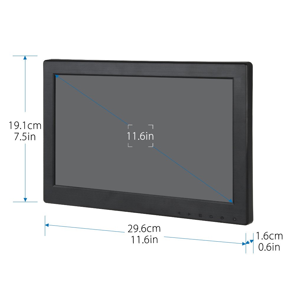 Eyoyo 12 Inch 16:9 Mini TFT LCD HDMI HD Monitor Screen 1366x768 Resolution with HDMI VGA BNC AV Input for PC Display