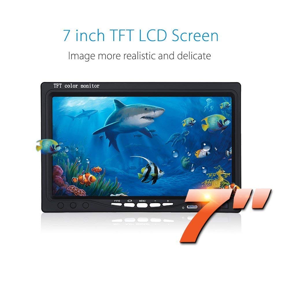 Eyoyo Portable 7 inch LCD Monitor Fish Finder Waterproof Underwater HD 1000TVL Fishing Camera 30m Cable 12pcs IR Infrared LED for Ice,Lake and Boat Fishing