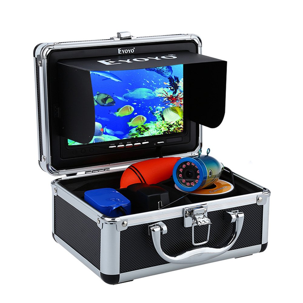 Eyoyo Portable 7 inch LCD Monitor Fish Finder Waterproof Underwater HD 1000TVL Fishing Camera 30m Cable 12pcs IR Infrared LED for Ice,Lake and Boat Fishing