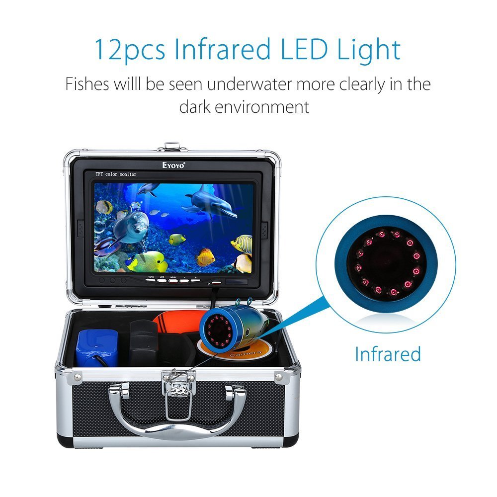 Eyoyo Portable 7 inch LCD Monitor Fish Finder Waterproof Underwater HD 1000TVL Fishing Camera 30m Cable 12pcs IR Infrared LED for Ice,Lake and Boat Fishing
