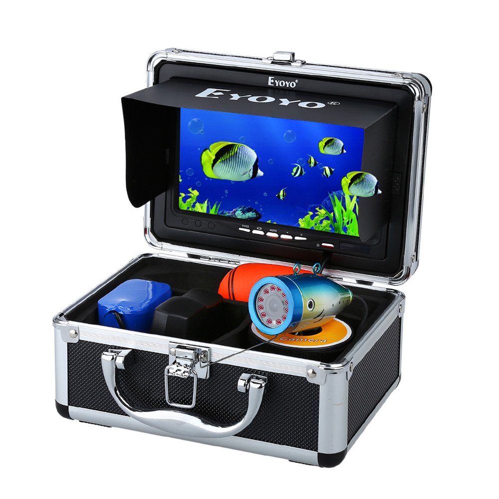 Eyoyo Portable 7 inch LCD Monitor Fish Finder Waterproof Underwater HD 1000TVL Fishing Camera 50m Cable 12pcs IR Infrared LED for Ice,Lake and Boat Fishing