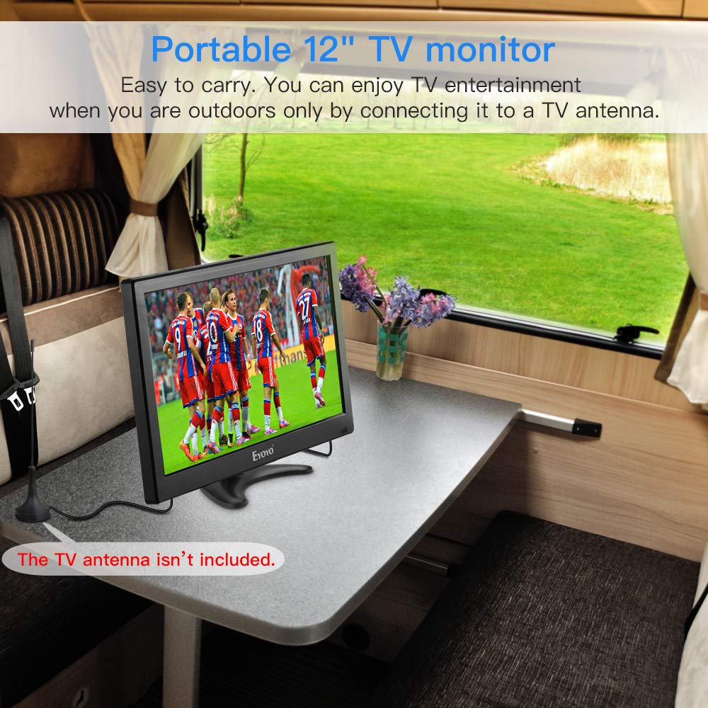 Eyoyo 12 inch Small TV Portable HDMI Monitor Kitchen TV with 1920x1080 IPS LCD Screen Display w/TV/HDMI/VGA/AV-BNC/USB Inputs & Dula Loud Speakers & Remote Control