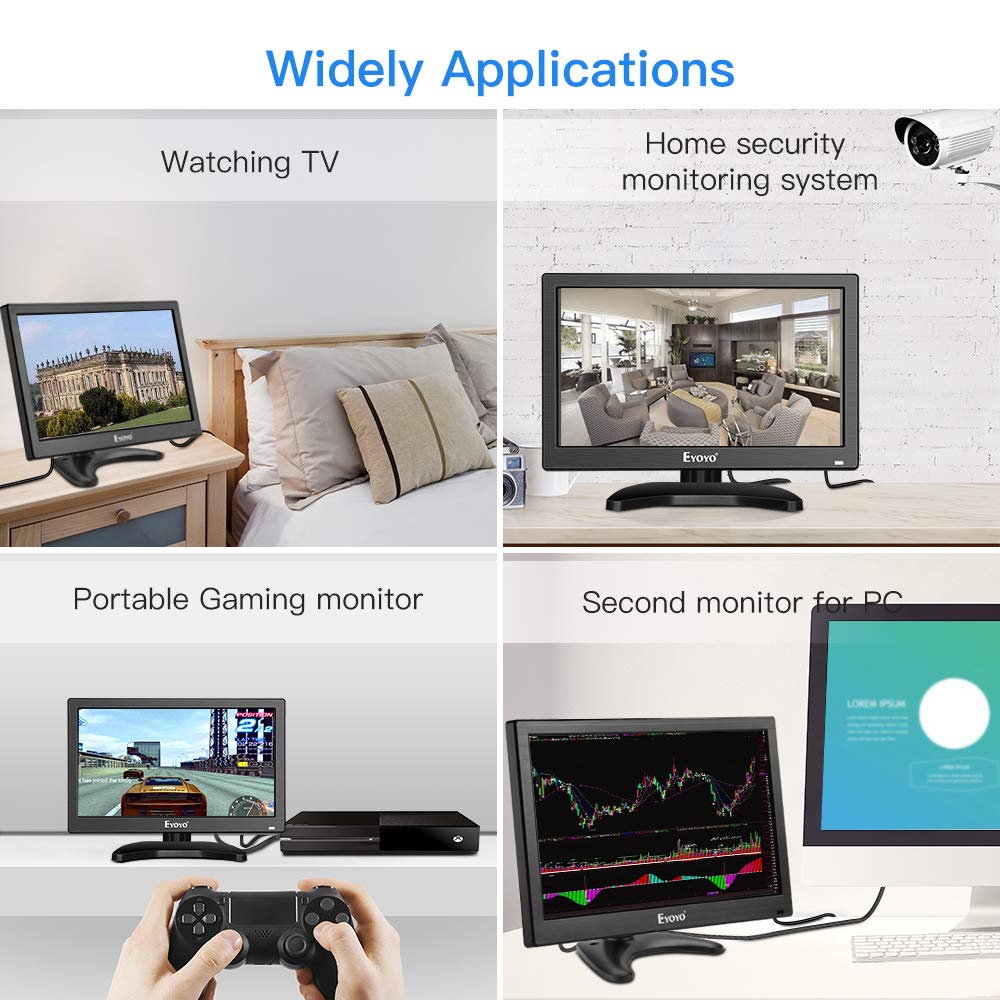 Eyoyo 12 inch Small TV Portable HDMI Monitor Kitchen TV with 1920x1080 IPS LCD Screen Display w/TV/HDMI/VGA/AV-BNC/USB Inputs & Dula Loud Speakers & Remote Control