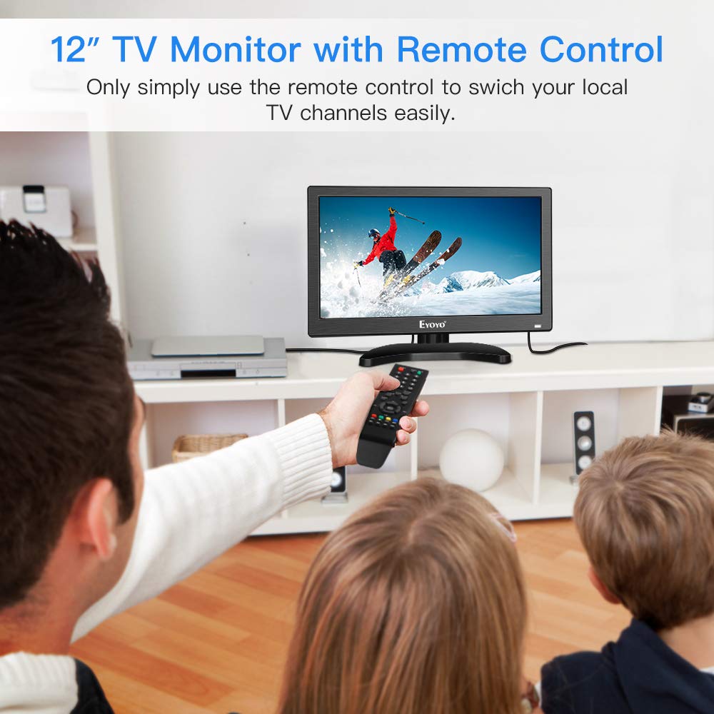 Eyoyo 12 inch Small TV Portable HDMI Monitor Kitchen TV with 1920x1080 IPS LCD Screen Display w/TV/HDMI/VGA/AV-BNC/USB Inputs & Dula Loud Speakers & Remote Control