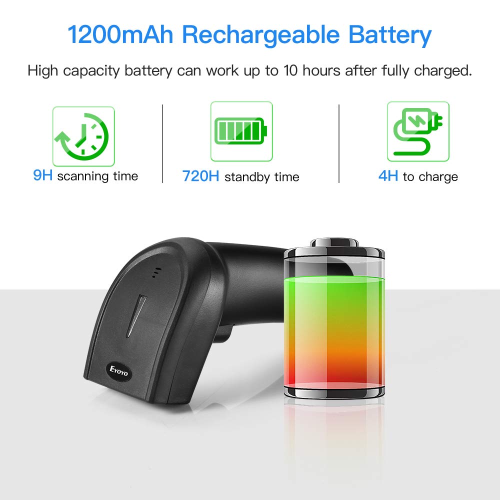 Eyoyo 1D 2D QR Bluetooth Handheld Barcode Scanner, 3-in-1 Bluetooth & 2.4G Dongle Wireless & Wired Connection, CCD PDF417 Data Matrix Bar Code Reader for iPad, iPhone, Android Phones, Tablets or Windows