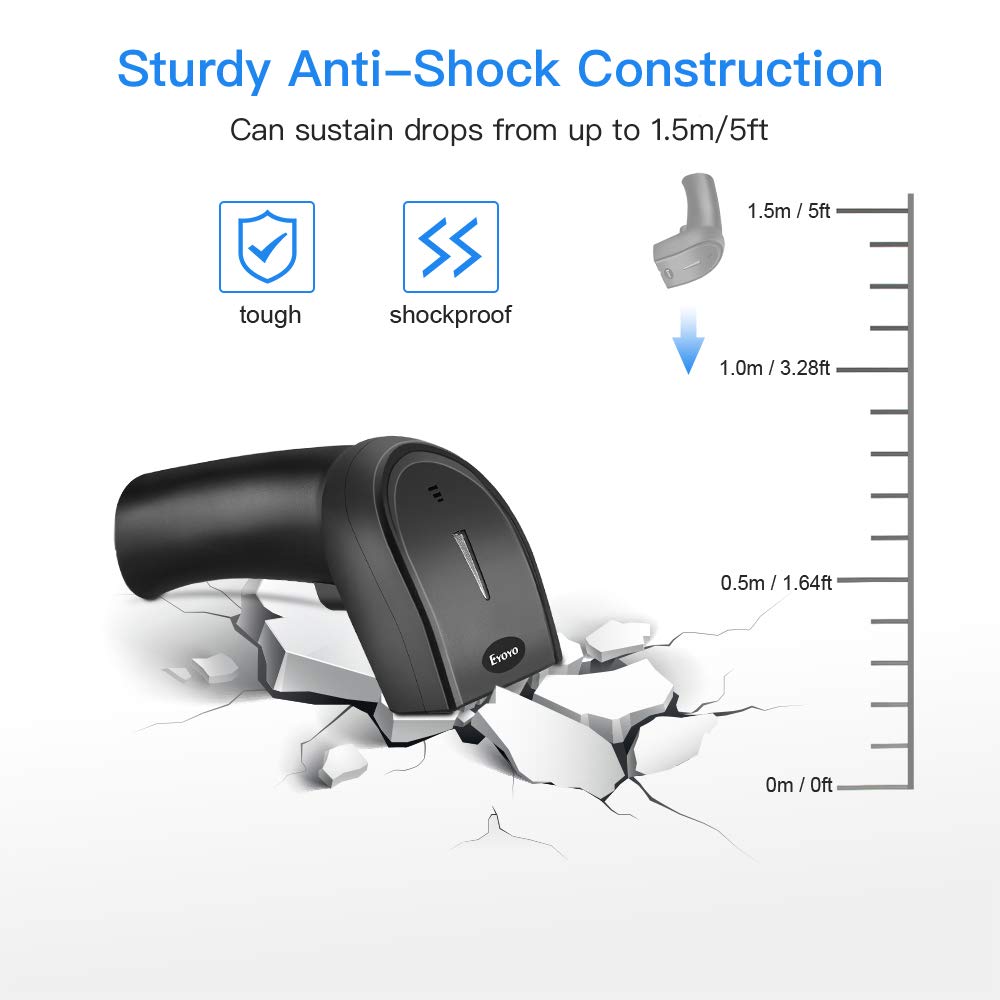 Eyoyo 1D 2D QR Bluetooth Handheld Barcode Scanner, 3-in-1 Bluetooth & 2.4G Dongle Wireless & Wired Connection, CCD PDF417 Data Matrix Bar Code Reader for iPad, iPhone, Android Phones, Tablets or Windows