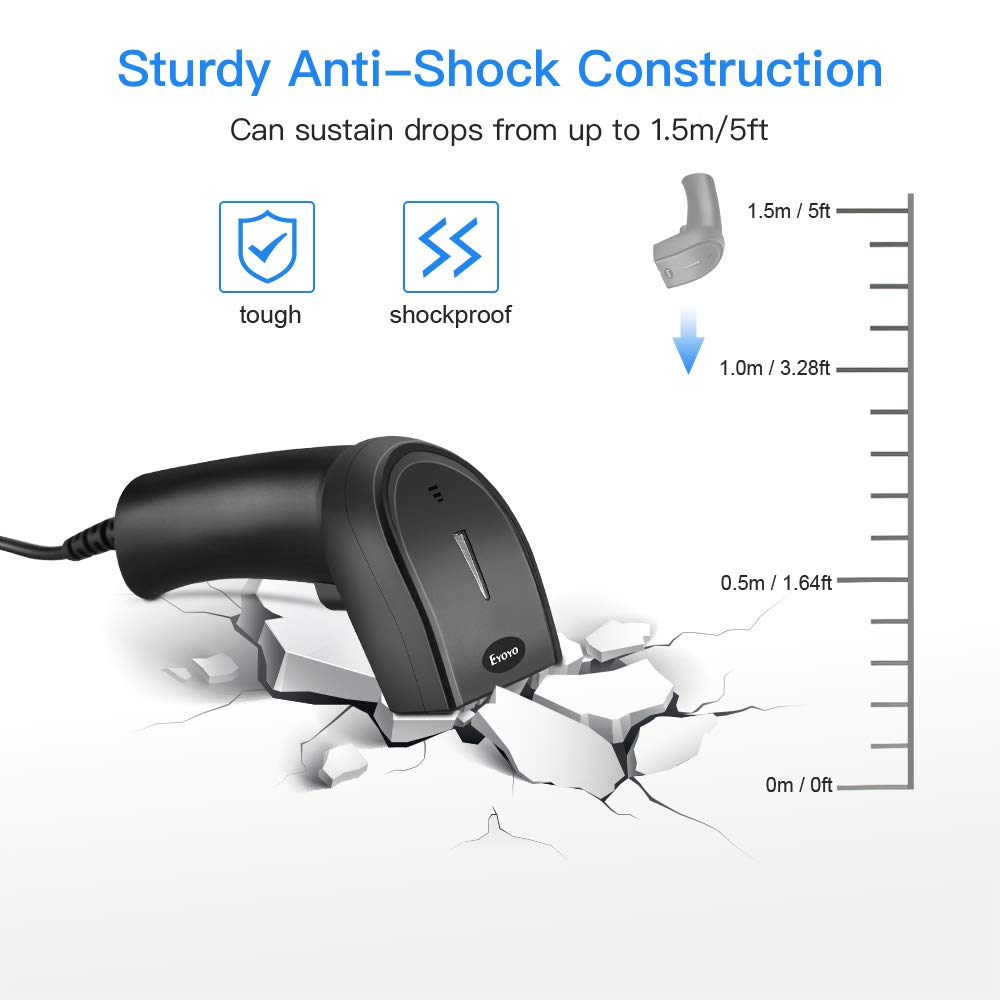 Eyoyo 1D 2D QR Handheld Wired Barcode Scanner, CCD PDF417 Data Matrix Bar Code Reader with USB Cable to for Computer, PC, Laptop, Desktop Support Windows xp/7/8/10, Mac OS, Linux System