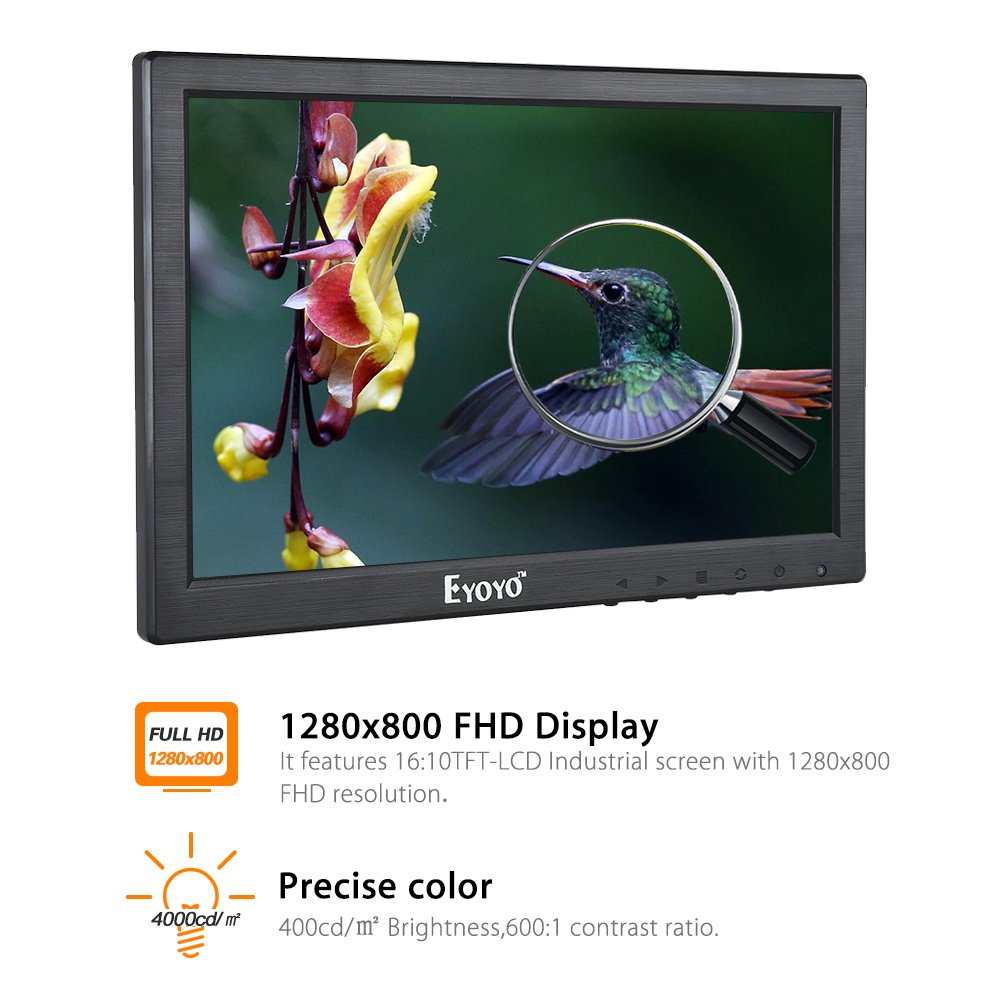 Eyoyo 10 Inch IPS LCD Monitor 1280x800 Resolution Support HDMI VGA BNC AV Input for PC TV Security display(10 inch)