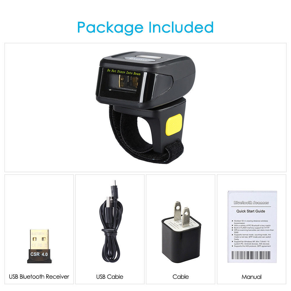 Eyoyo 1D Wireless Ring Barcode Scanner, Compatible with Bluetooth Function & 2.4GHz Wireless & Wired Connection, Portable Wearable Mini Finger Bar Code Reader Work with Windows, Mac OS, Android 4.0+,