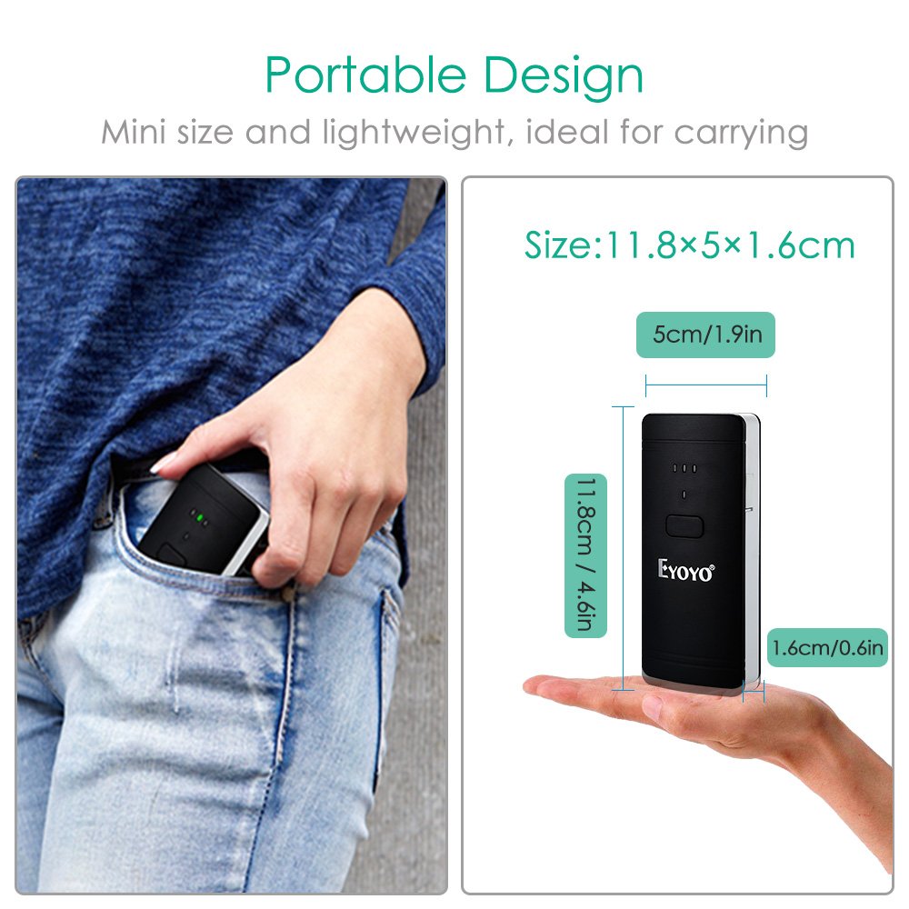 Eyoyo 1D 2D QR Wireless Barcode Scanner, Compatible with Bluetooth Function & Wired Connection Portable CCD PDF417 Data Matrix Bar Code Reader for Mobile Payment Computer Screen