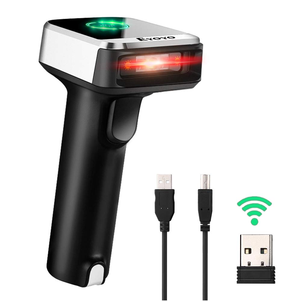 Eyoyo 1D 2D QR Wireless Barcode Scanner, Compatible with Bluetooth Function & 2.4GHz Wireless & Wired Connection, CCD PDF417 Data Matrix Bar Code Reader for iPad, iPhone, Android Phones, Tablets