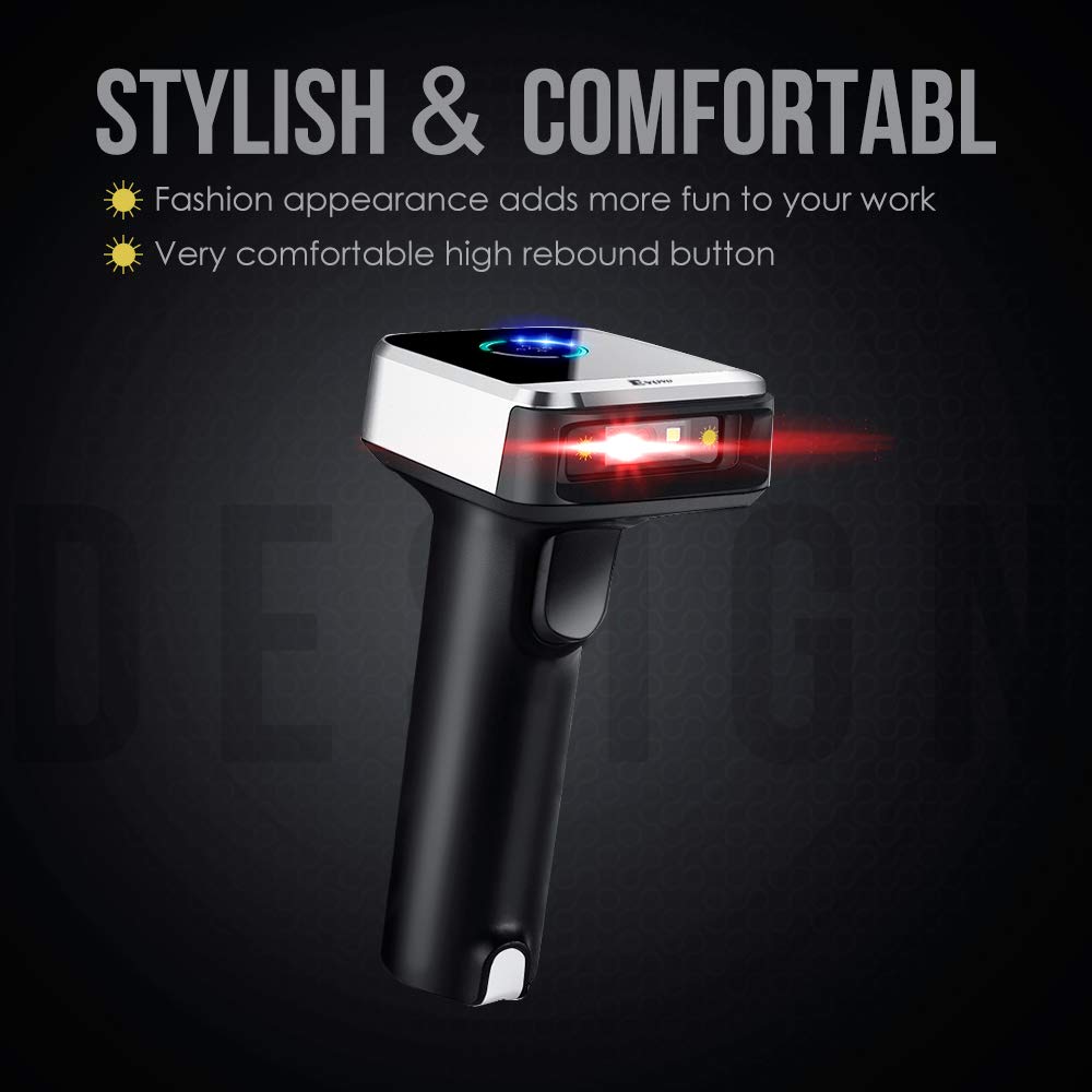 Eyoyo 1D 2D QR Wireless Barcode Scanner, Compatible with Bluetooth Function & 2.4GHz Wireless & Wired Connection, CCD PDF417 Data Matrix Bar Code Reader for iPad, iPhone, Android Phones, Tablets