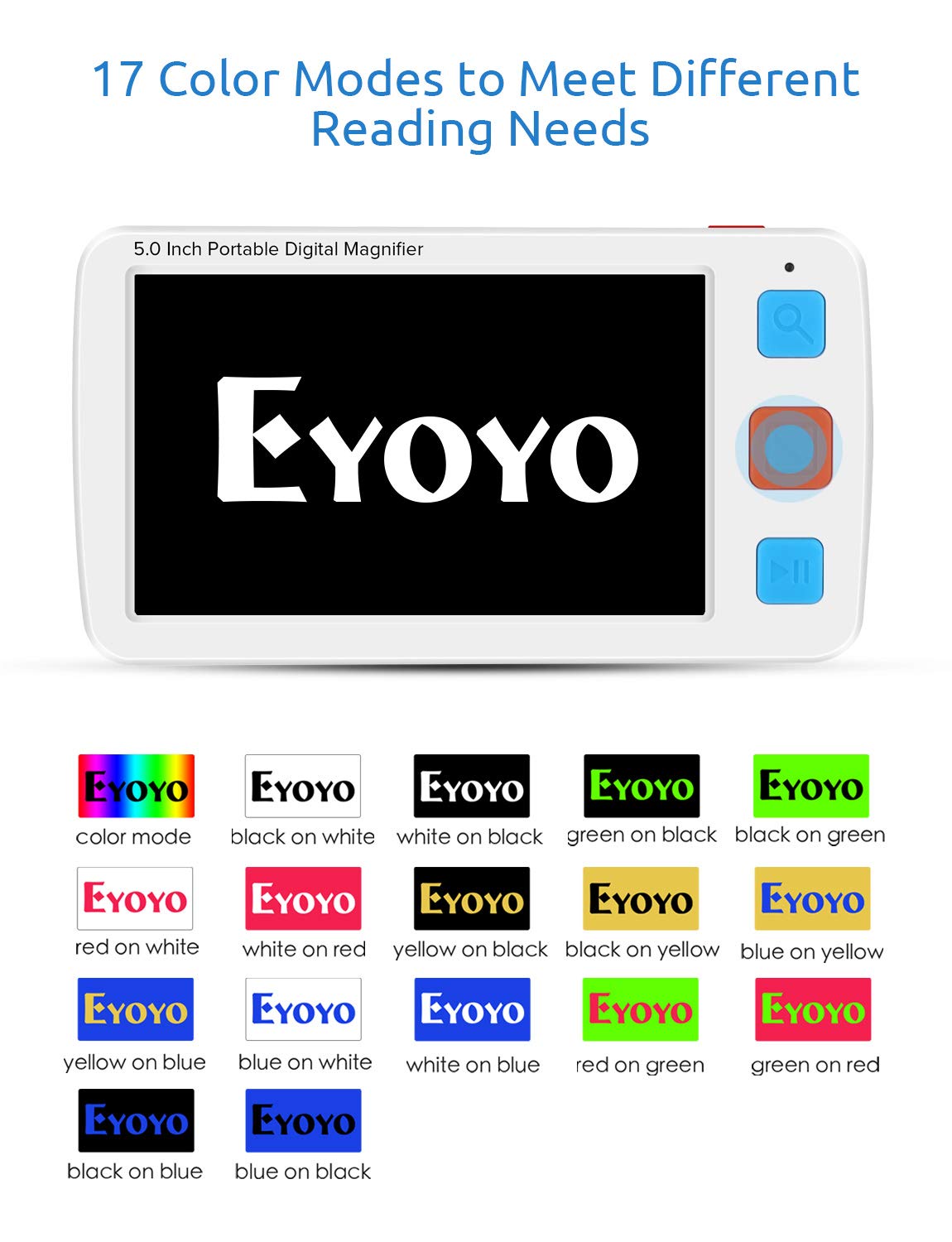 Eyoyo Portable Digital Magnifier Electronic Reading Aid 5.0 inch w/Foldable Handle for Low Vision Color Blindness 4X-32X Times Zoom 17 Color Modes 5 Levels for Brightness Eyoyo Portable Digital Magnifier Electronic Reading Aid 5.0 inch w/Foldable Handle for Low Vision Color Blindness 4X-32X Times Zoom 17 Color Modes 5 Levels for Brightness