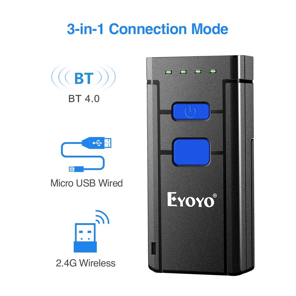 Eyoyo MJ2877 Bluetooth Barcode Scanner 1D Laser Portable USB Bluetooth 2.4G Wireless Barcode Reader Wireless Transfer Distance 