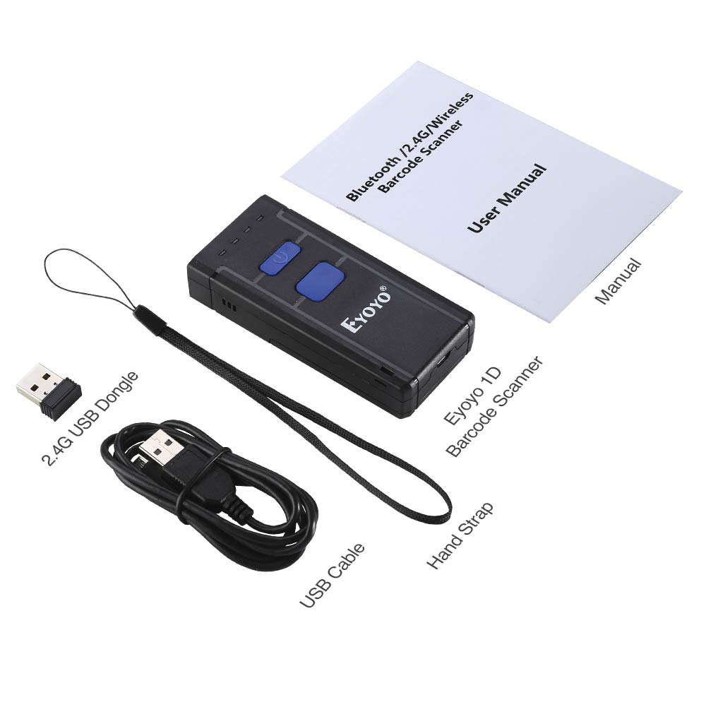 Eyoyo MJ2877 Bluetooth Barcode Scanner 1D Laser Portable USB Bluetooth 2.4G Wireless Barcode Reader Wireless Transfer Distance 