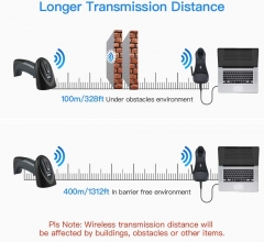 Eyoyo 1D Wireless Barcode Scanner with USB Cradle Charging Base Handheld Barcode Reader 328ft Long Transmission Portable 1D Image Scanning Compatible PC Laptop Computer for Supermarket Warehouse