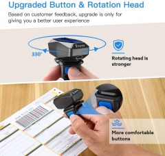 Upgraded Eyoyo 1D Wireless Ring Barcode Scanner Bluetooth, 3-in-1 USB Wired Inventory Bar Code Scanner Fast Scanning Portable Mini Finger Barcode Reader for Tablet iPhone IPad Android Windows Mac