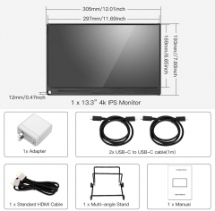 Eyoyo Portable Computer Monitor 4K Gaming Monitor 13.3 inch 3840x2160 UHD IPS Display USB-C Monitor Compatible with Mac Laptop PS4 Xbox One Smartphone