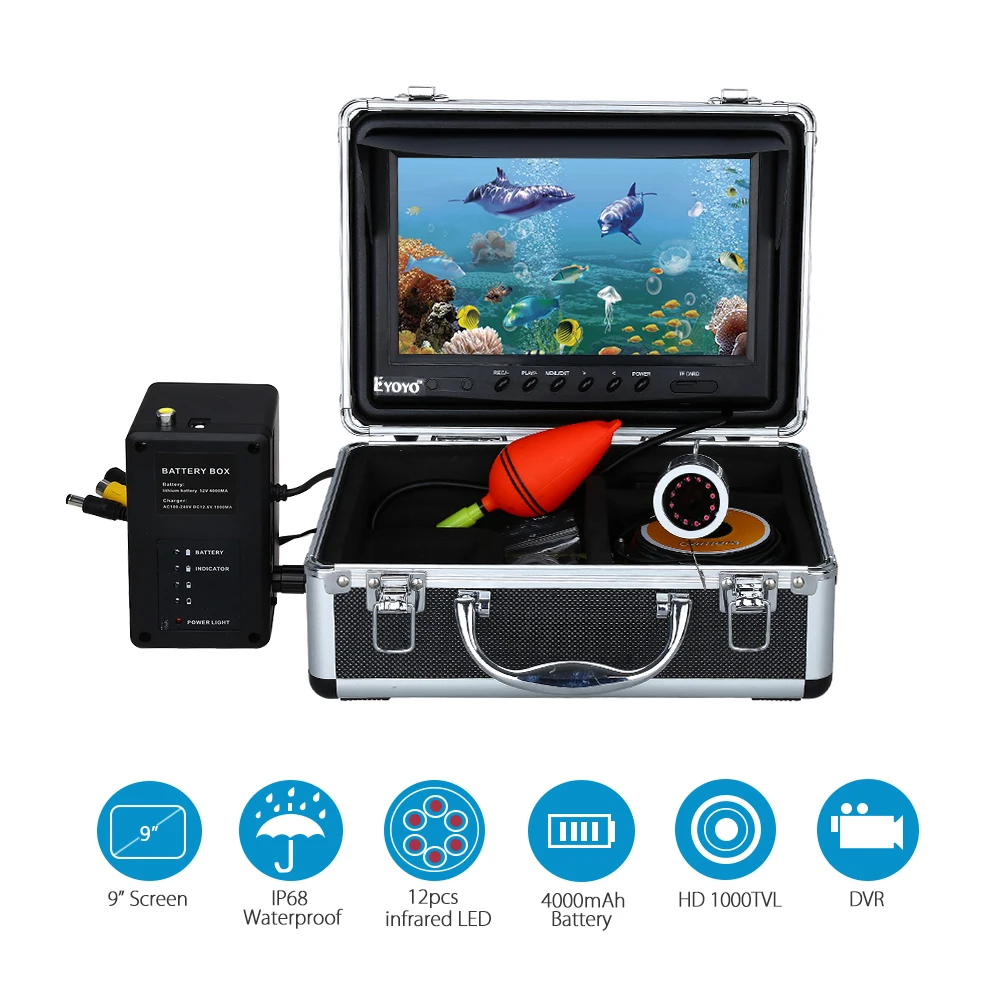 Eyoyo Underwater Fishing Camera 9 inch LCD Monitor HD 1000TVL Waterproof DVR Video Cam (Infrared Lights 30m cable) Eyoyo Underwater Fishing Camera 9 inch LCD Monitor HD 1000TVL Waterproof DVR Video Cam (Infrared Lights 30m cable)